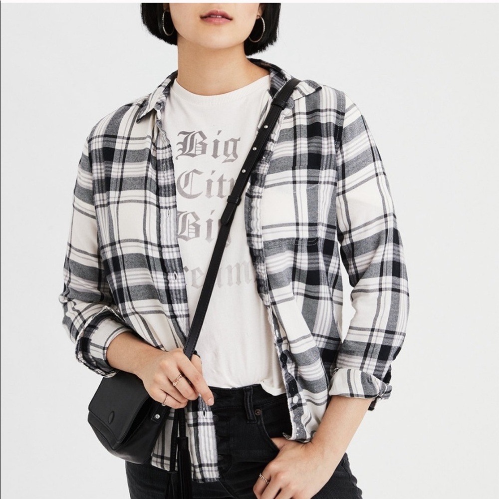 American Eagle Boyfriend Fit Oversized Flannel Button Down Shirt XS